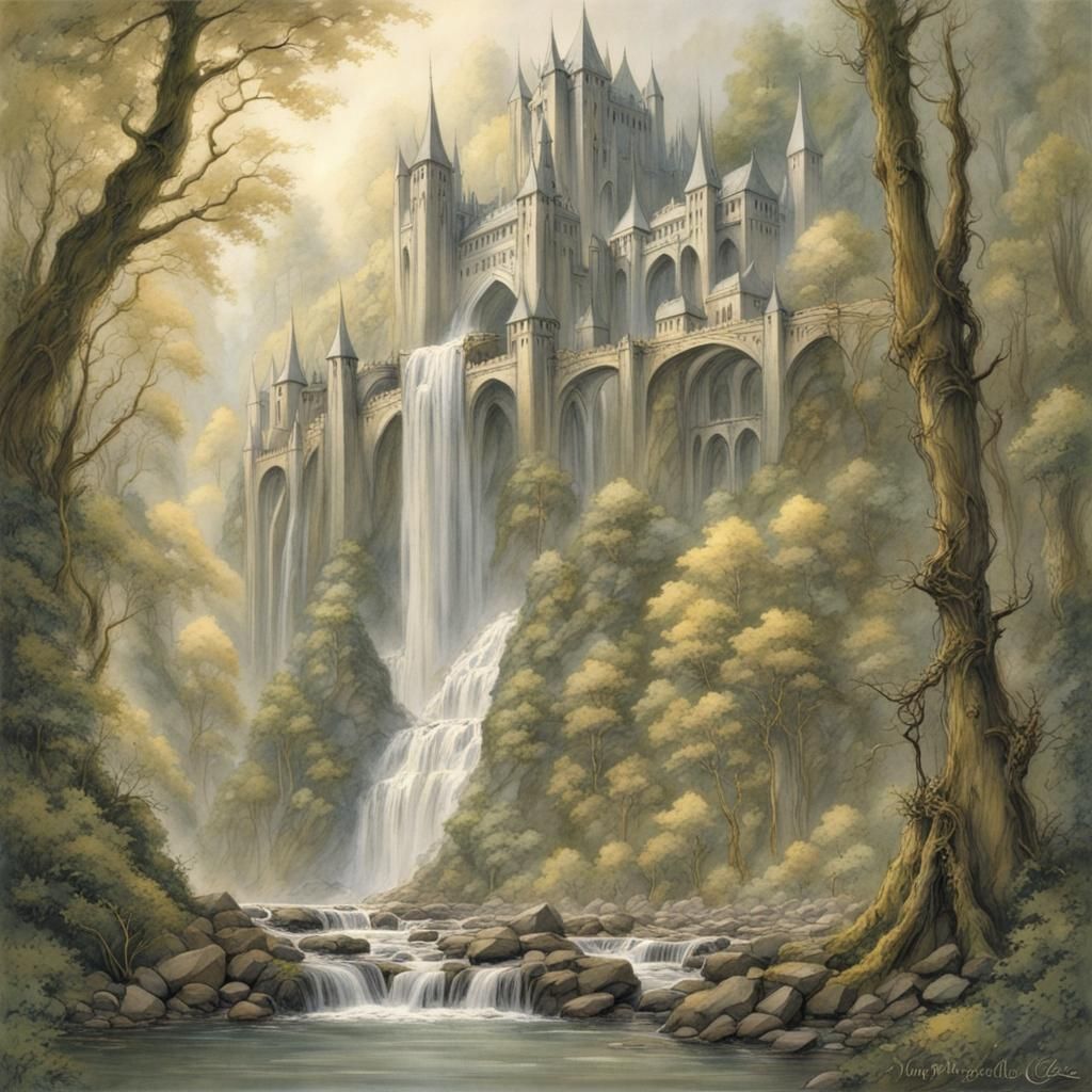 Rivendell Waterfall Scene with Elvish Inspirations