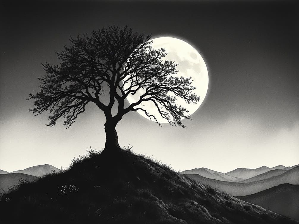 Monochrome Moonlit Tree: Pop Art Silk Screen Print