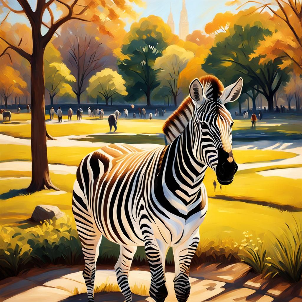 Zebra Grazing in Central Park: Historical Realism