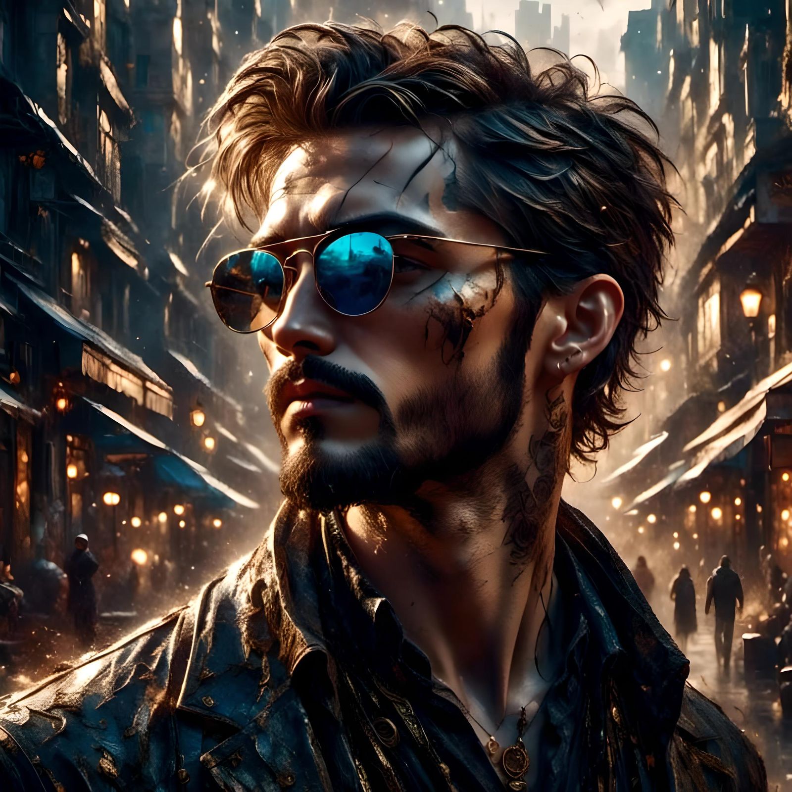 Stylish Man in Sunglasses Concept Art Portrait