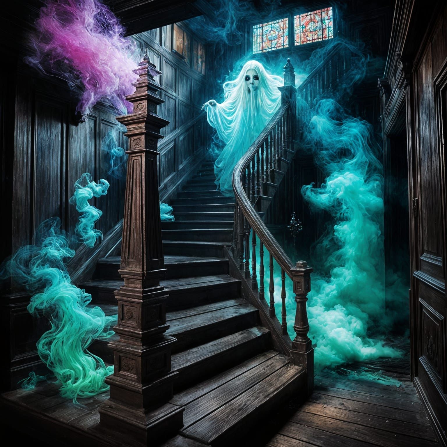Neon Smoke Ghost Descending Staircase
