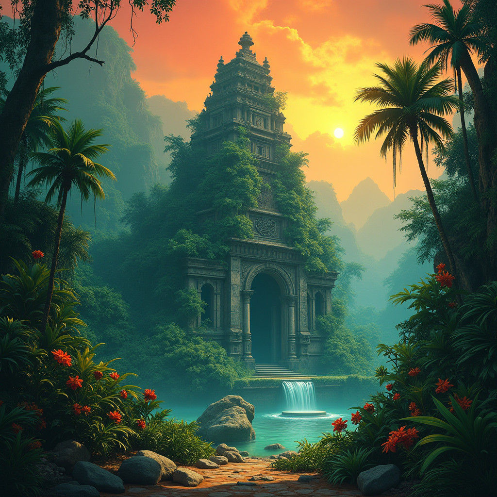 Lush Jungle Landscape of British Honduras, Matte Painting