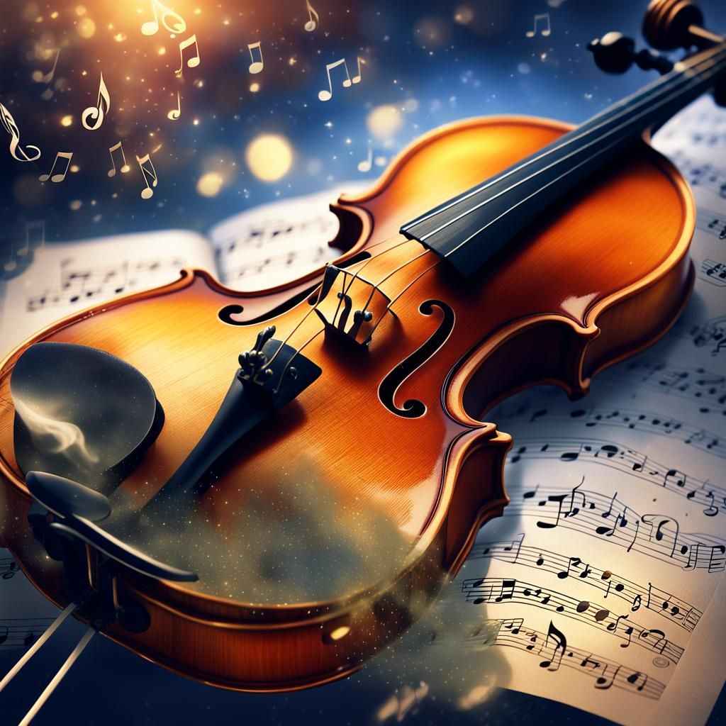 Whimsical Fantasy Violin with Musical Notes