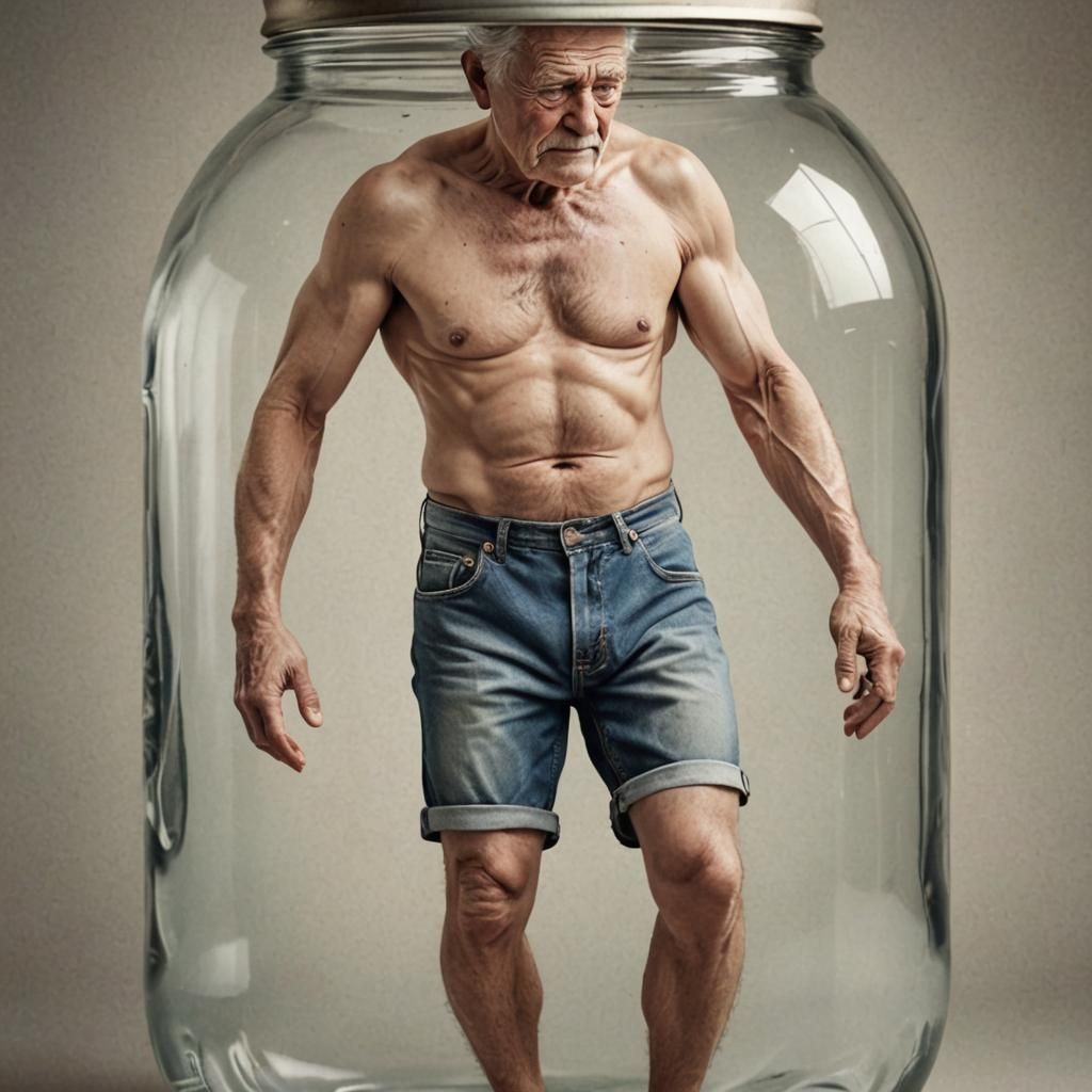 Old Man in Jar: Photorealistic Image