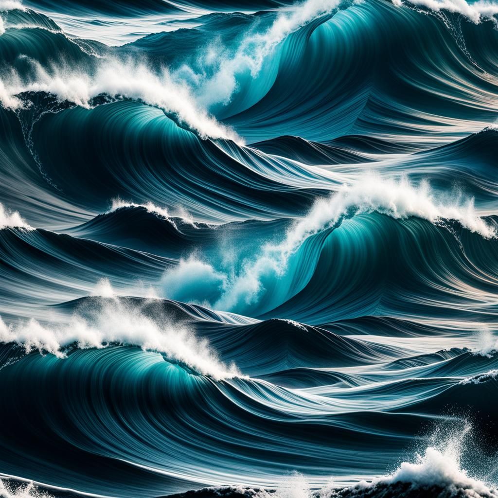 Double Exposure silhouette of ocean waves, intricate details...
