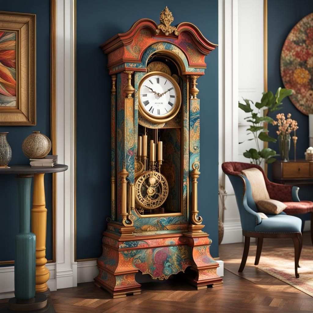 Maximalist Grandfather Clock in Expressionist Style