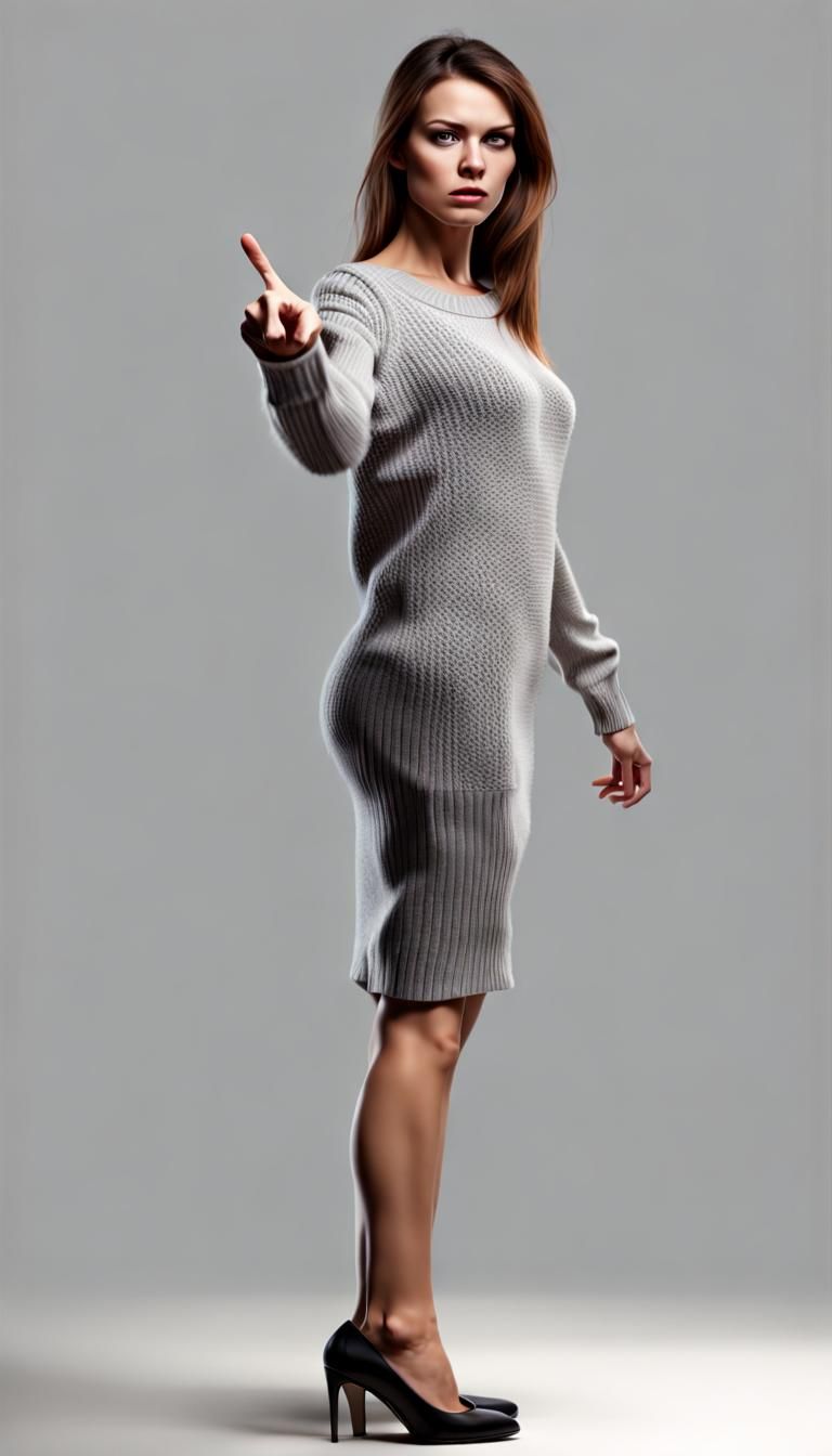 Angry Woman Points Downward: Photorealistic AI Image