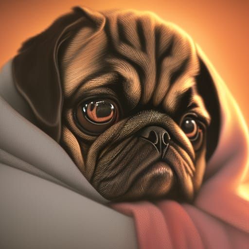 Cute Pug Puppy Snuggled in Blanket Portrait