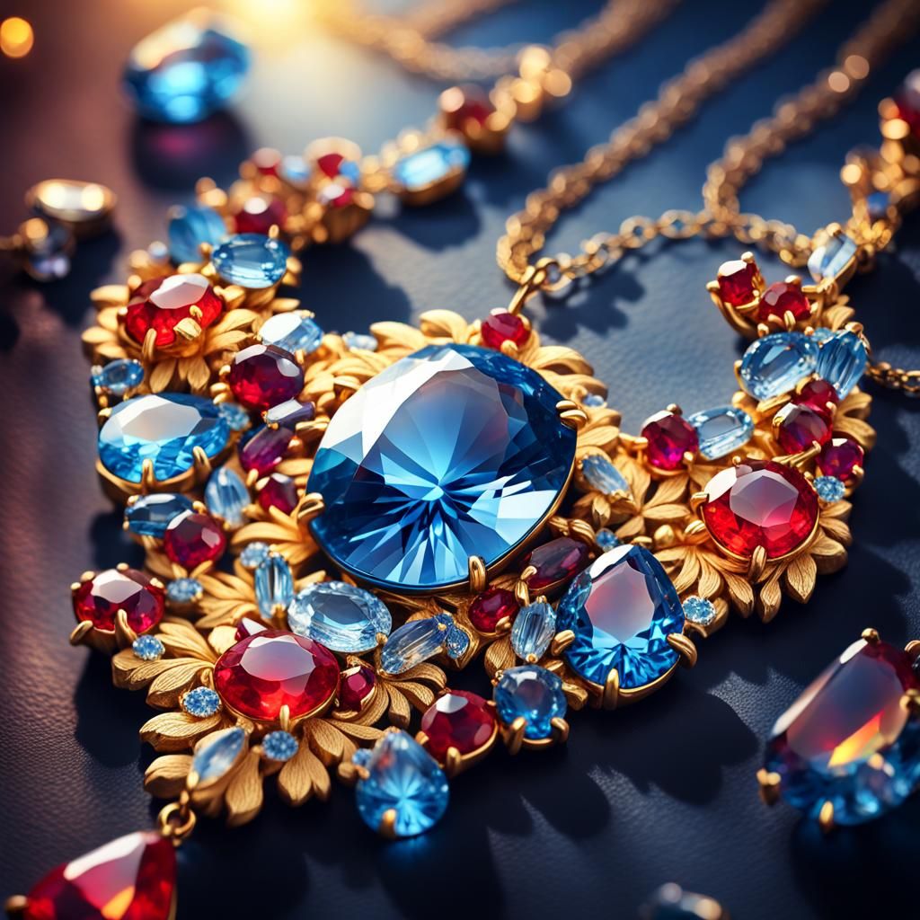 Opulent Gemstone Necklace on Dark Shimmering Background