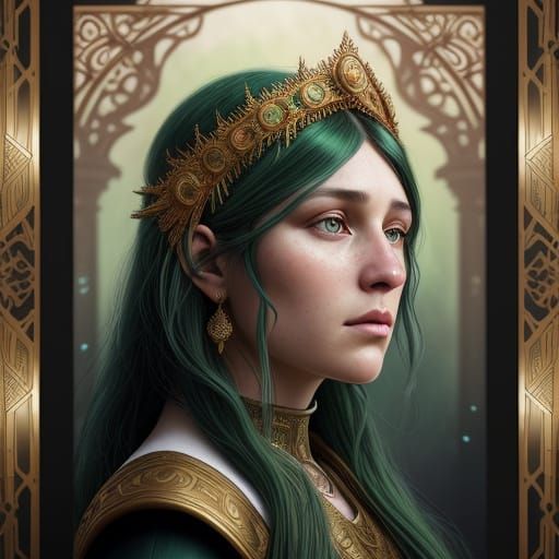 Ethereal Green-Eyed Beauty in Vibrant Triadic Colors