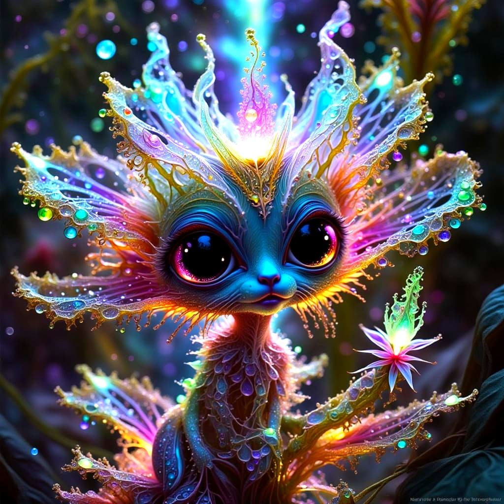 Intricate Magical Creature Holds Glowing Flower in Mystical ...