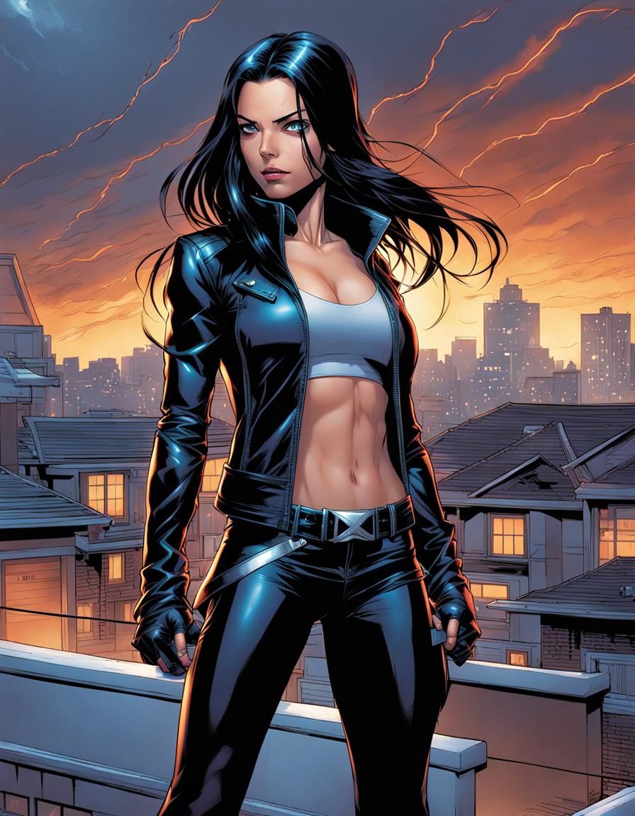 X-23 on Rooftop in Stormy Night, Comic Art
