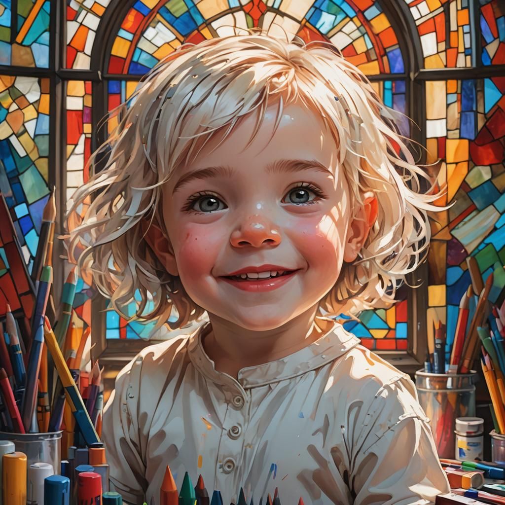 Adorable Baby Girl Portrait in Art Room