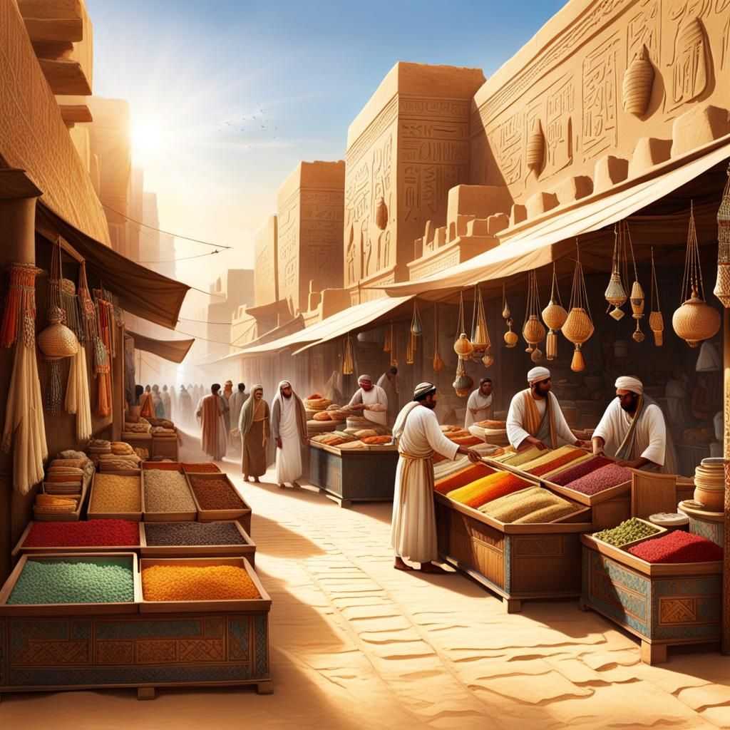 A bustling marketplace in ancient Egypt