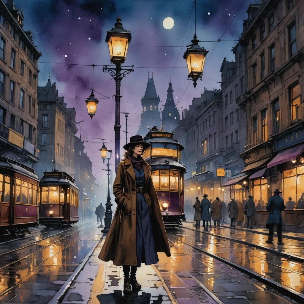 Steampunk Woman by Tram: Ink Painting in Moebius Style