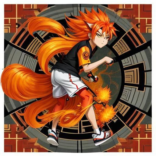 Boy with Nine Tails in Shigeru-Escher Fusion Style