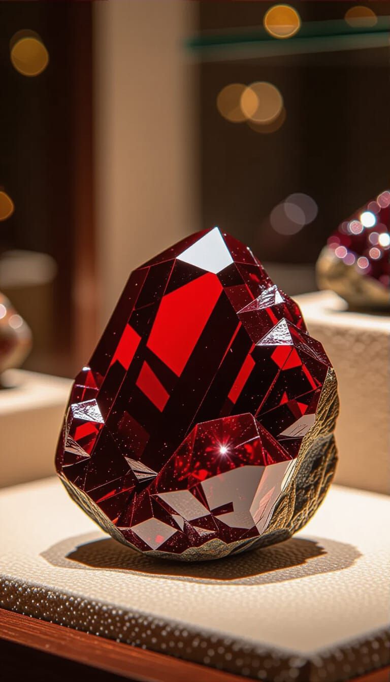 Polished Proustite Gemstone on Display: Collector's Room