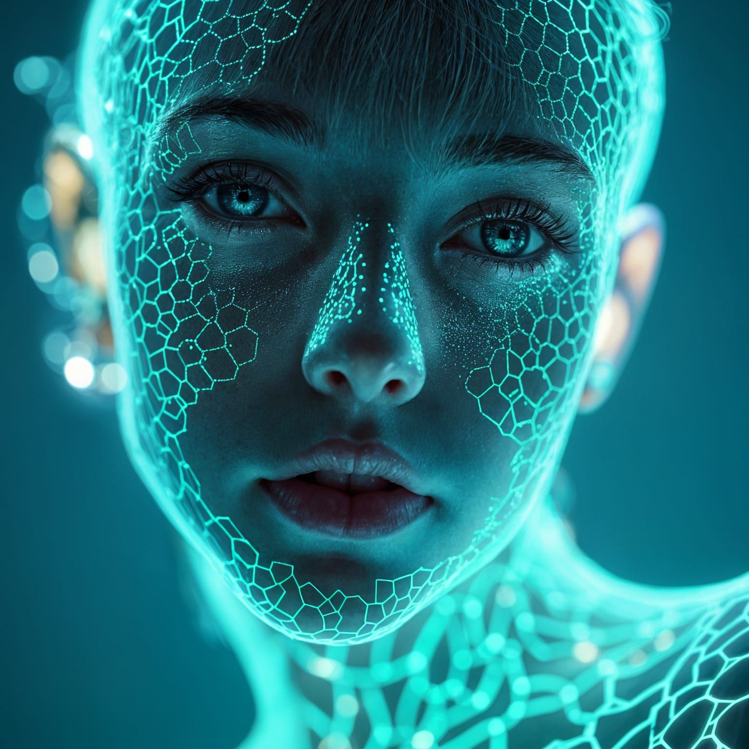 Holographic AI Nova in Cyberpunk Style