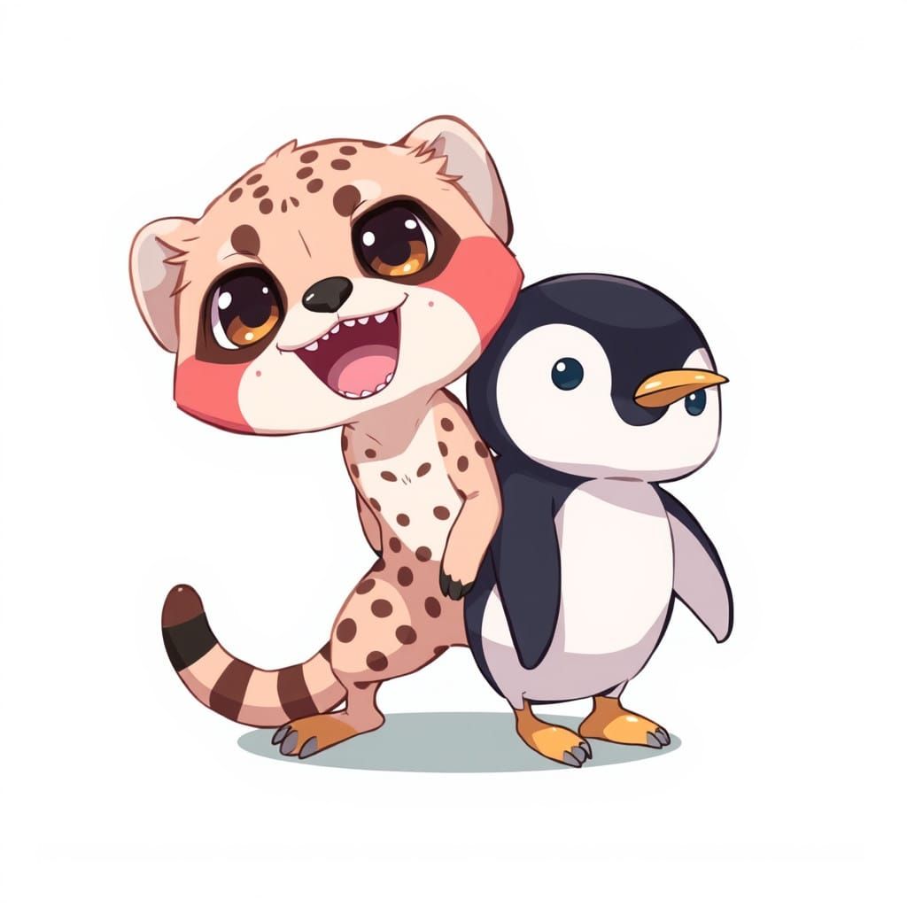 Sloth Cheetah Penguin Hybrid in Vibrant Anime Style