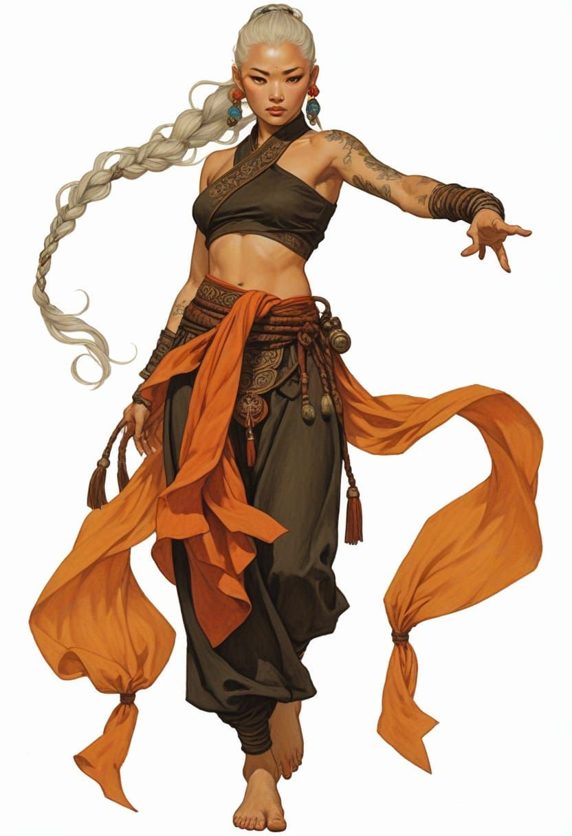 Tattooed Mongolian Monk Practicing Tai Chi