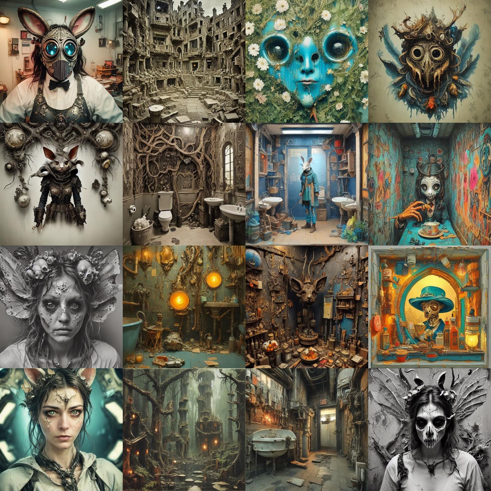 Rabbit-Masked Woman Battles Fairies in Dingy Bathroom