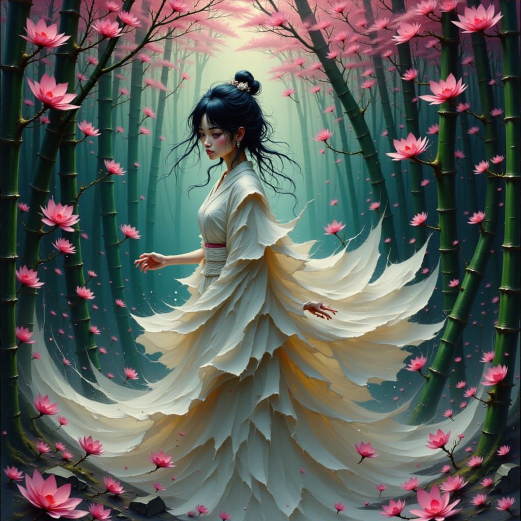 Ghostly Geisha Dances in Haunted Bamboo Forest