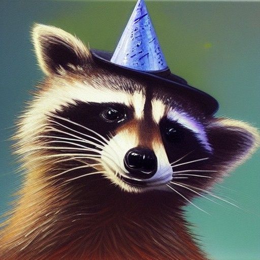 Raccoon Celebrates Birthday as Oil Painting