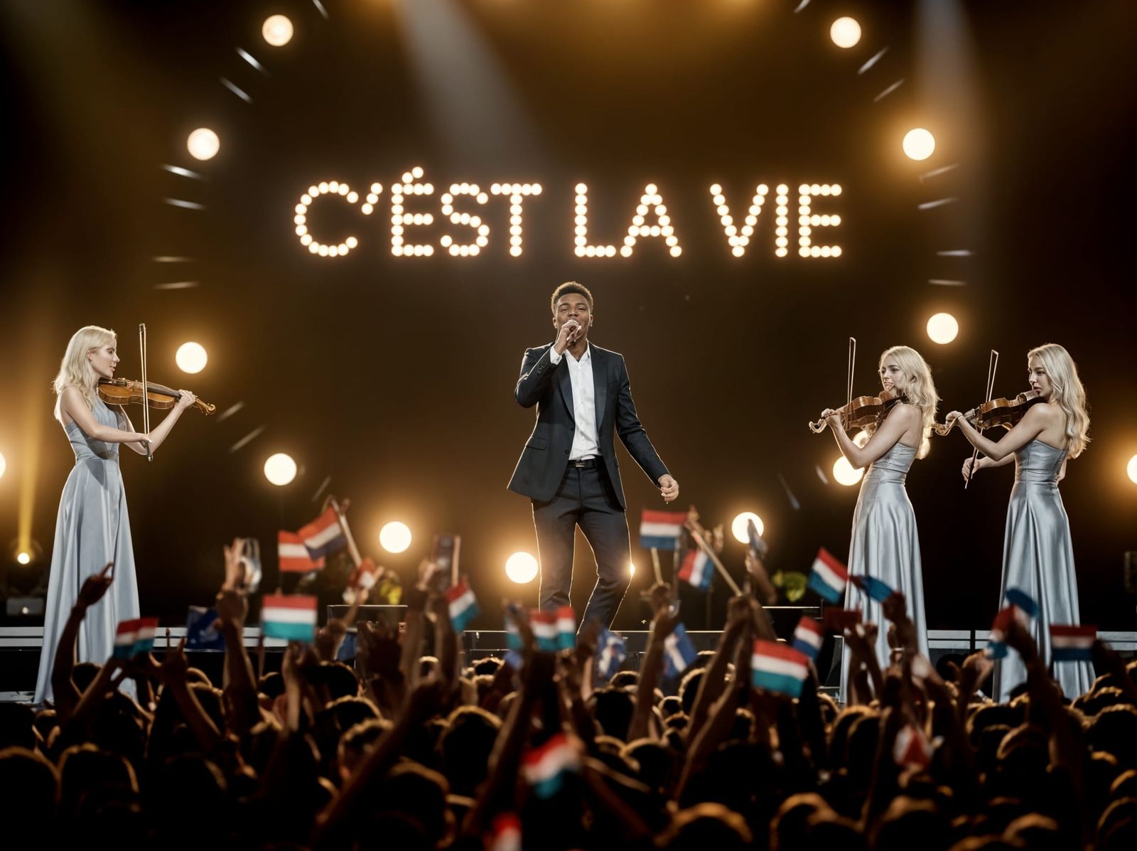 Eurovision Stage Photo: Dutch Singer Performing C'est La Vie
