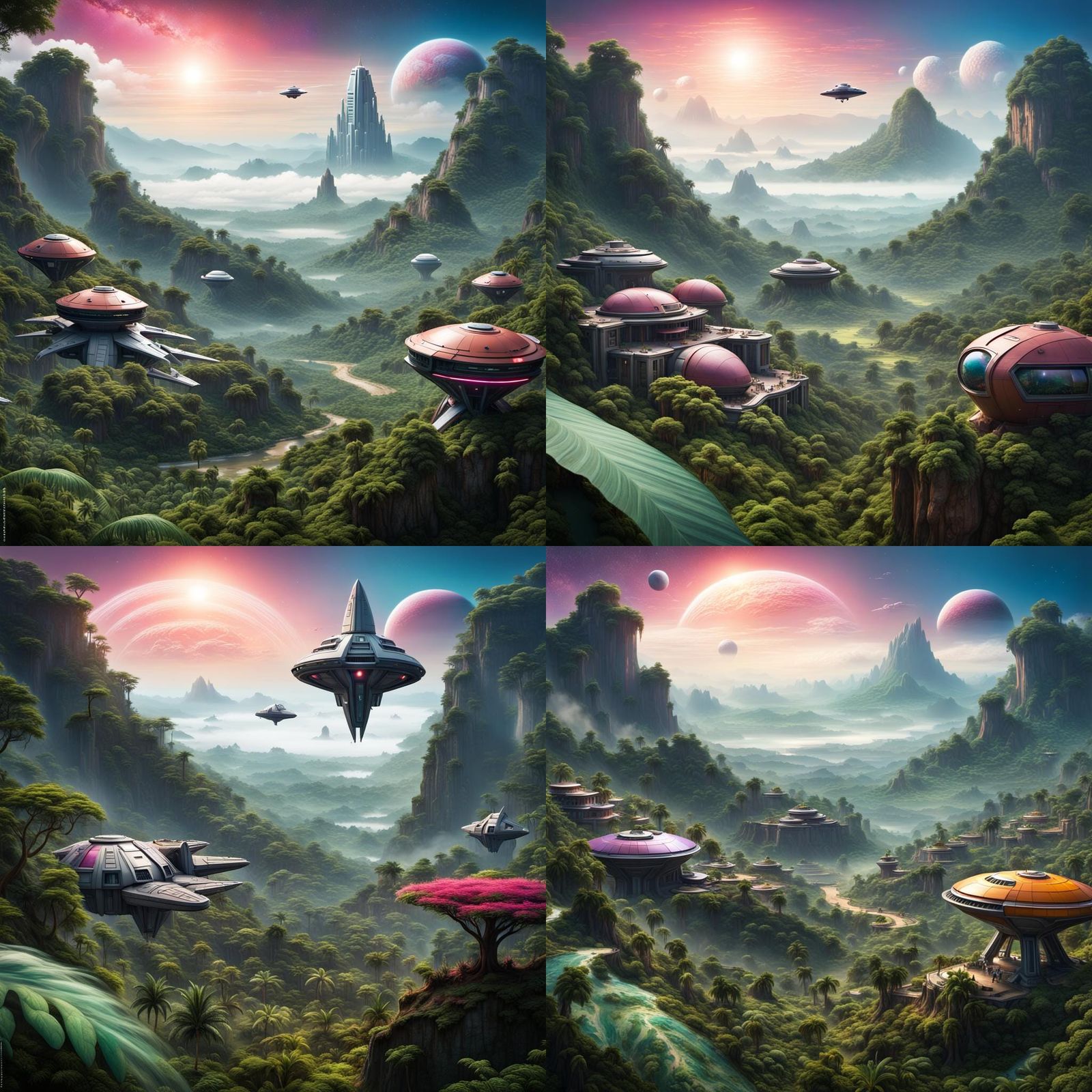 Box Spaceship Over Alien Jungle Planet