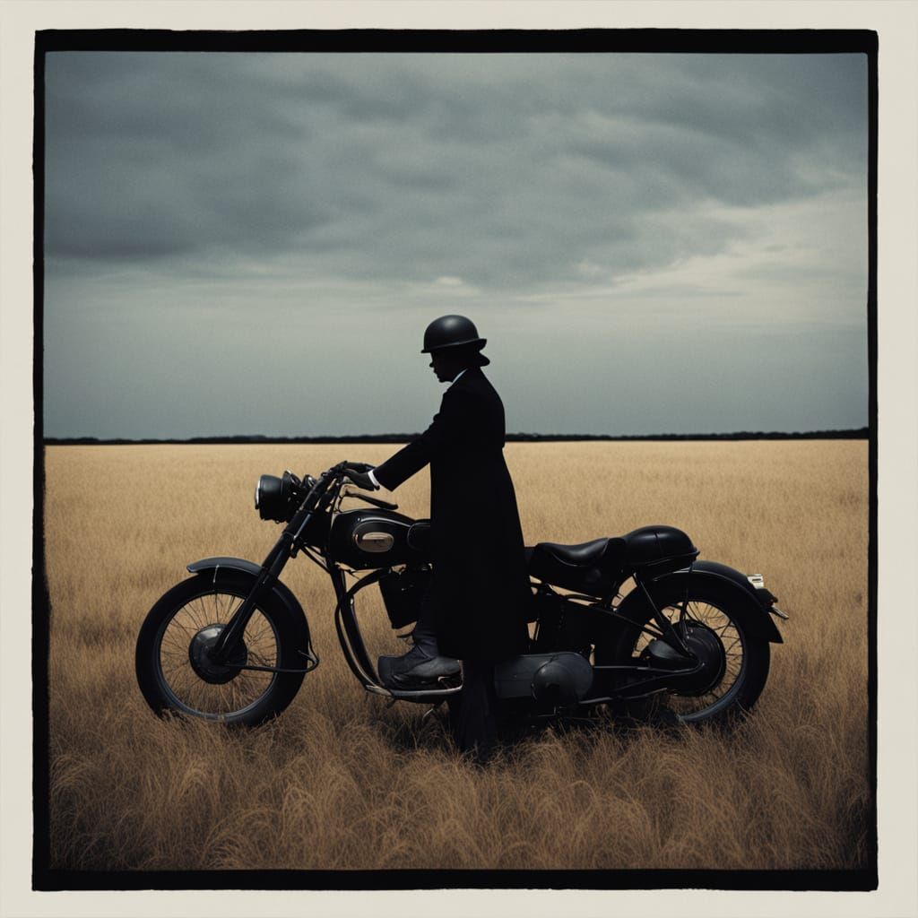 Moody Biker Couple Embracing in Golden Hour Light