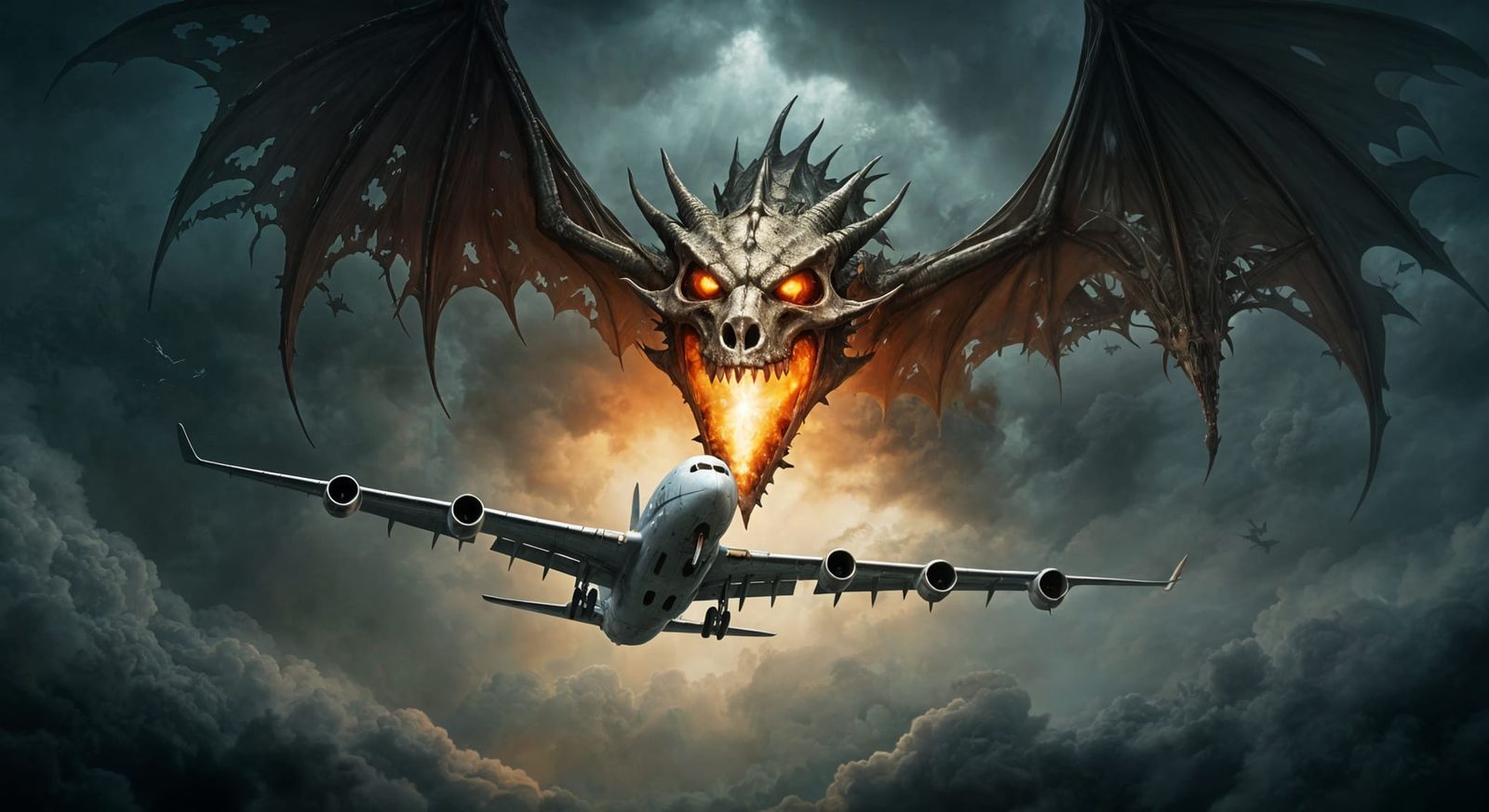 Fantasy Art of Dragon Skull Attacking Airplane
