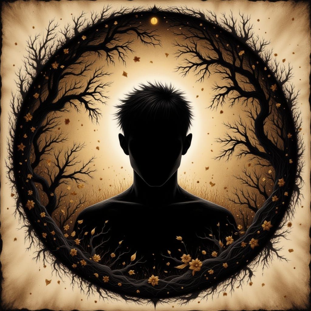 Eldritch Silhouette Portrait with Gold Ivy Details
