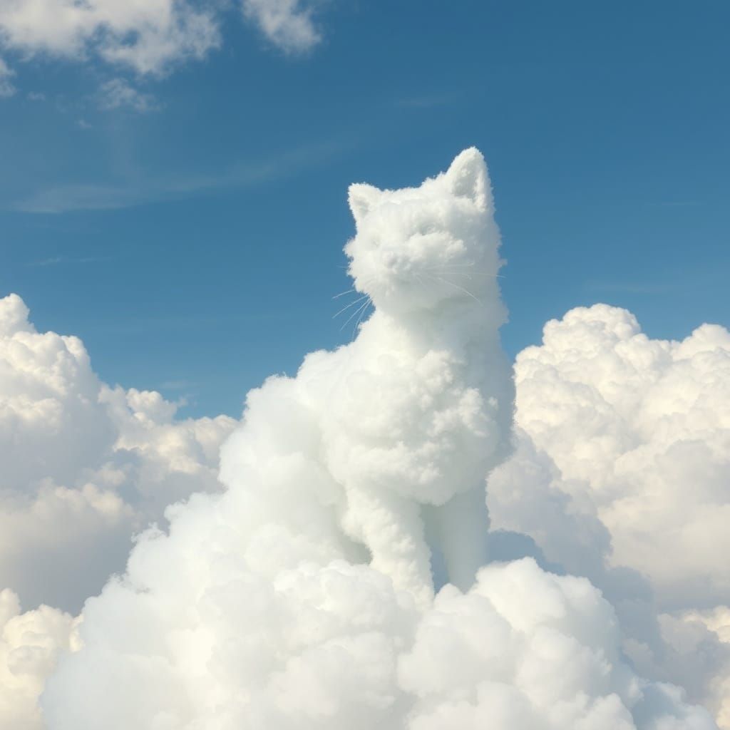 Whimsical Cloud Cat in a Blue Sky