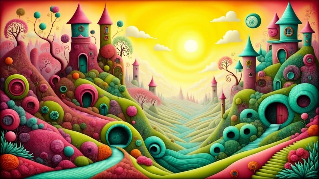 Vibrant Surreal Dreamscape in 3D Style