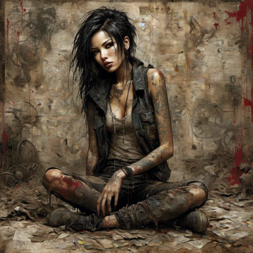 Wasteland Girl in Burned Environment, Grunge Style