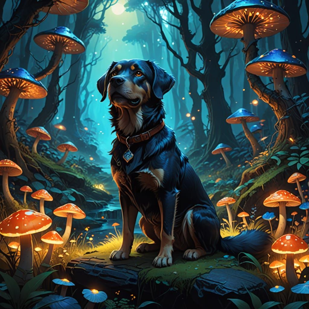 Enchanted Forest Dog in Whimsical Fantasy Art