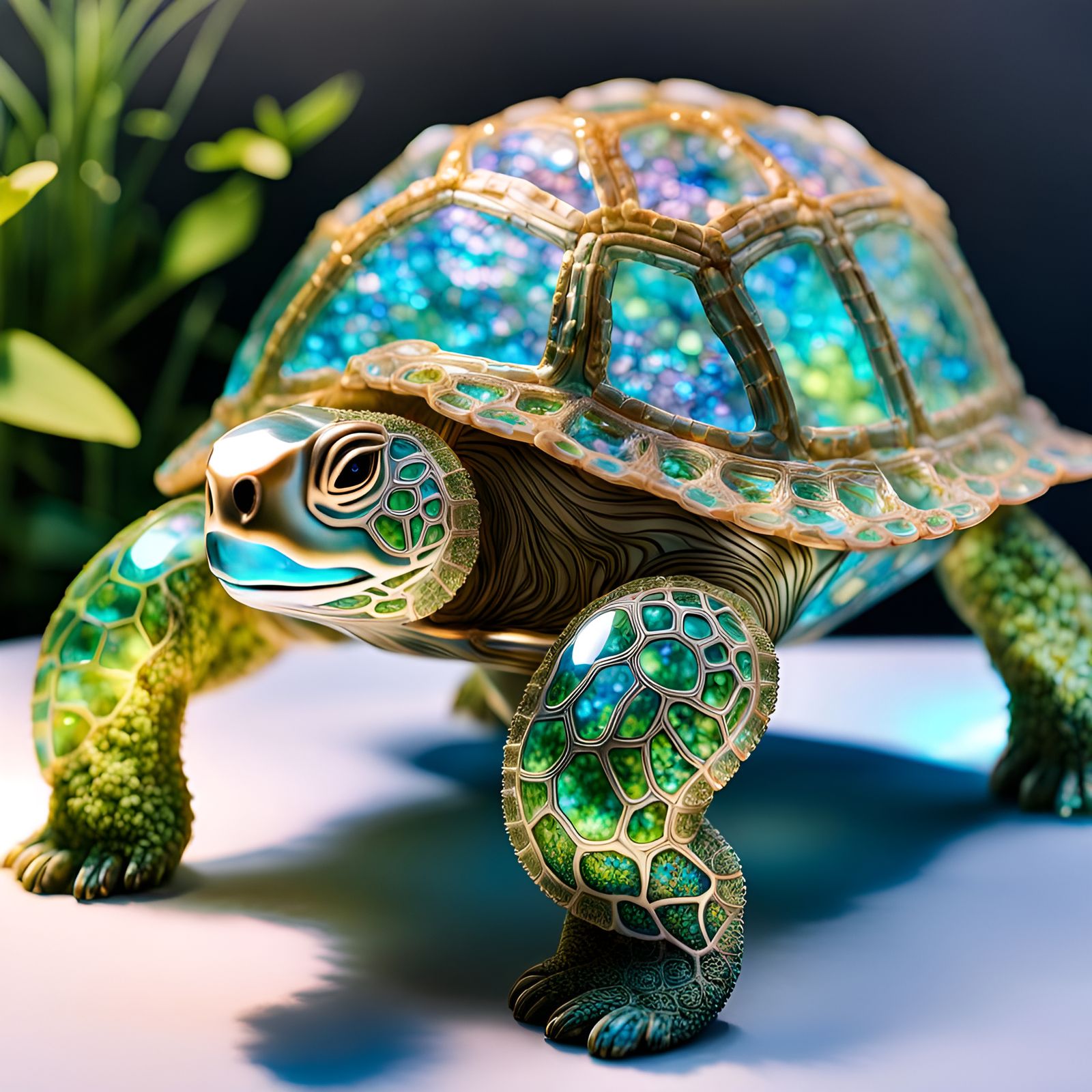 Bioluminescent Crystal Turtle Sculpture