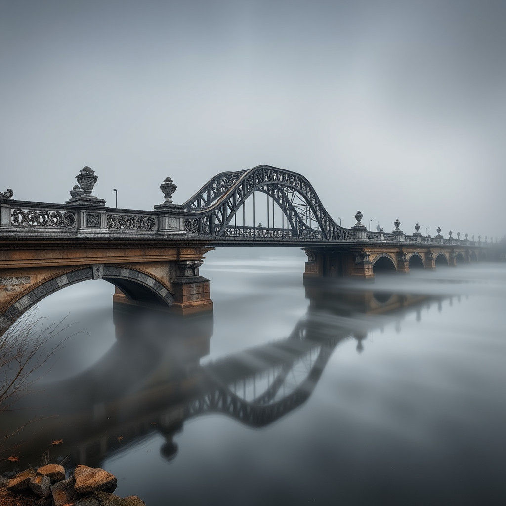 Majestic Bridge Over Serene Lake in Hyperrealism