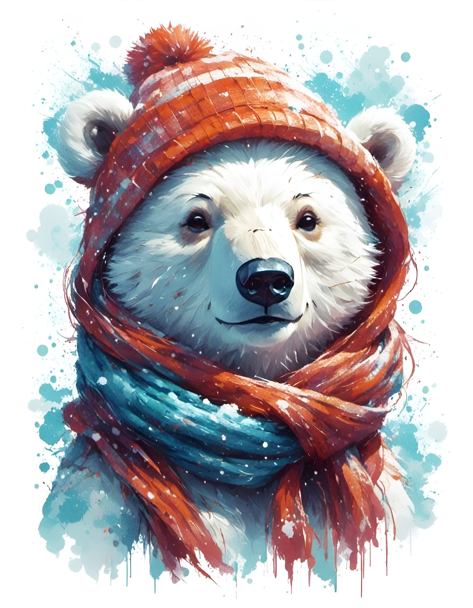 Charming Cartoon Polar Bear Cub in Winter Blizzard