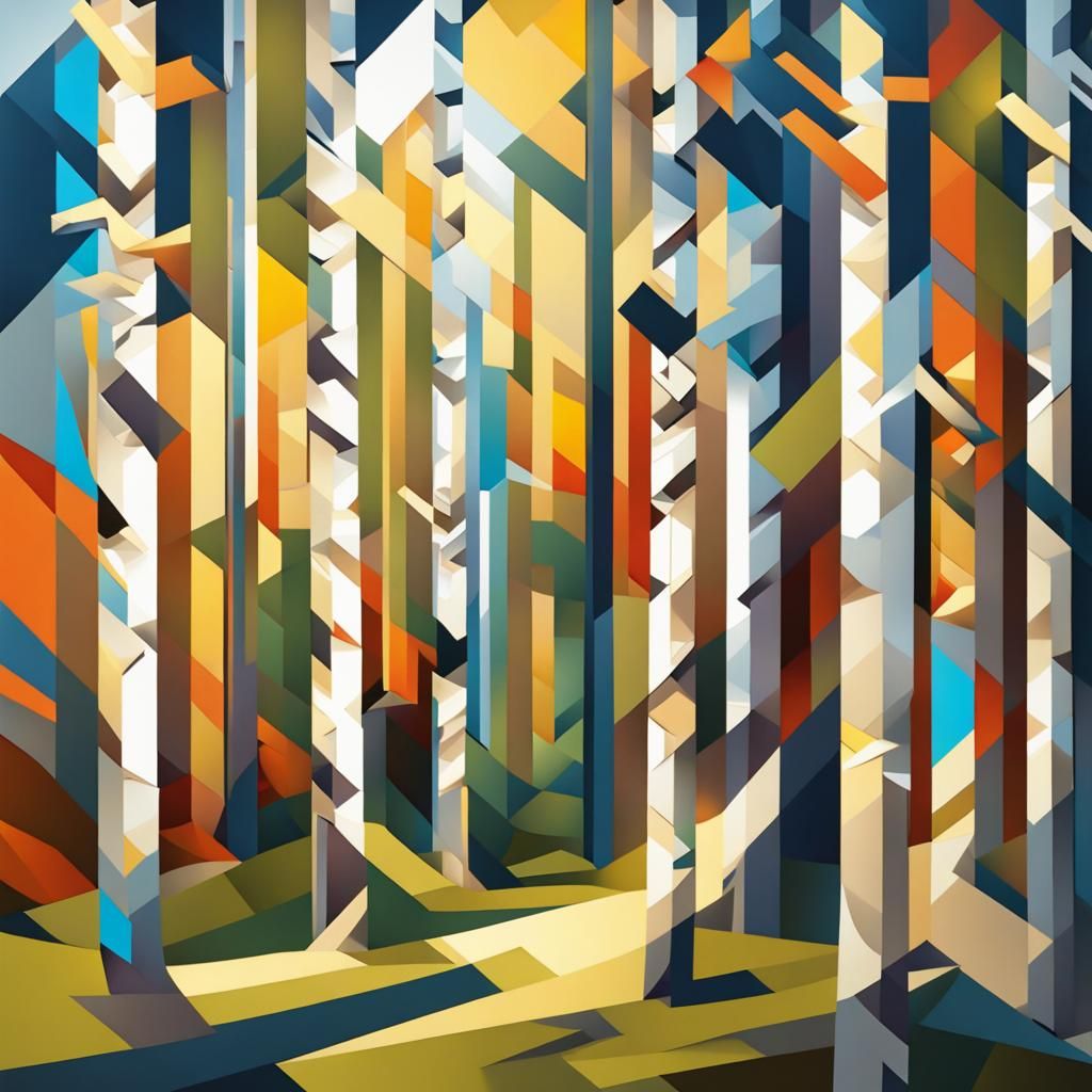 Cubist Birch Wood in Summer Light