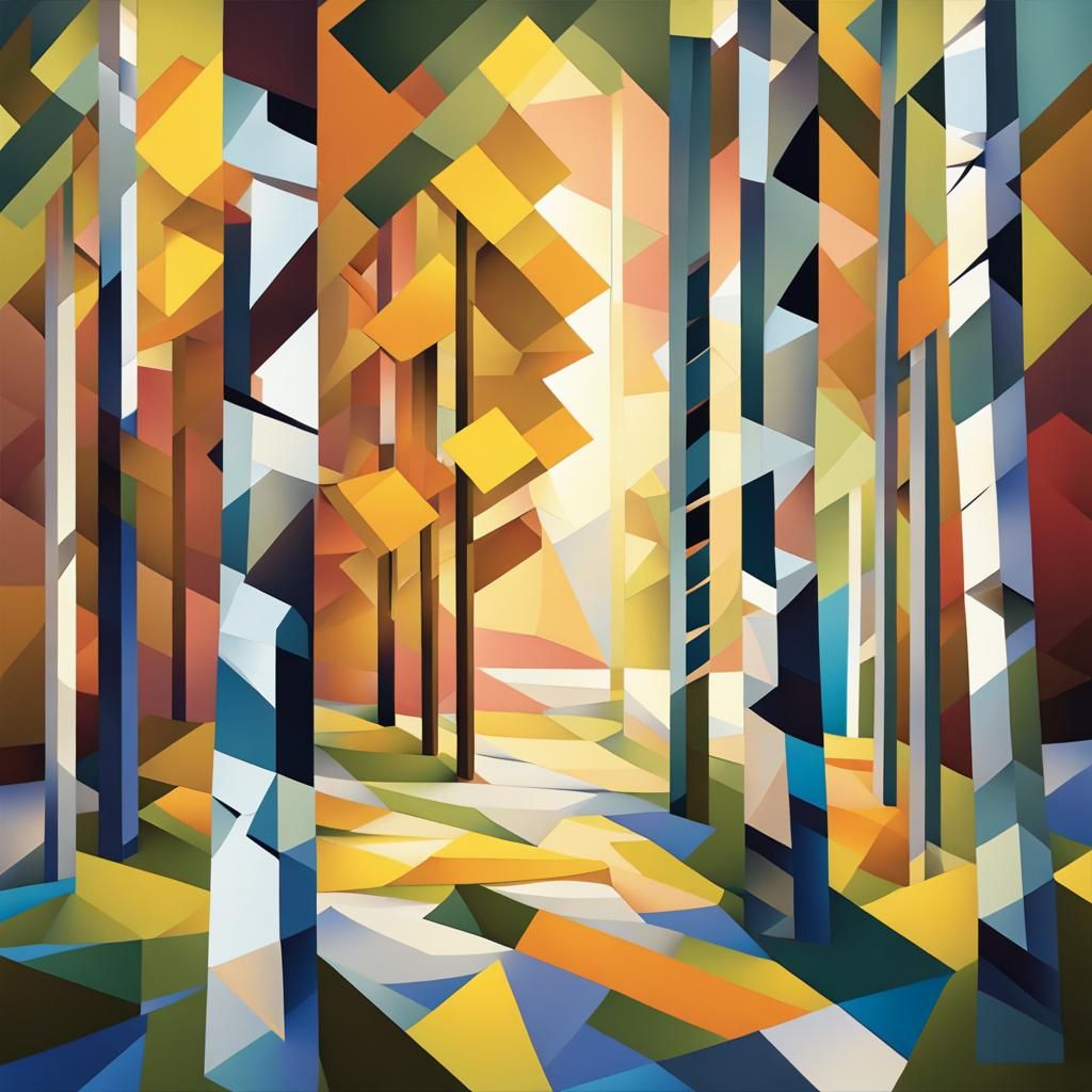 Cubist Birch Wood in Summer Light