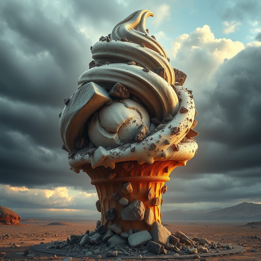 Colossal Rocky Road Ice Cream Cone in a Post-Apocalyptic Lan...