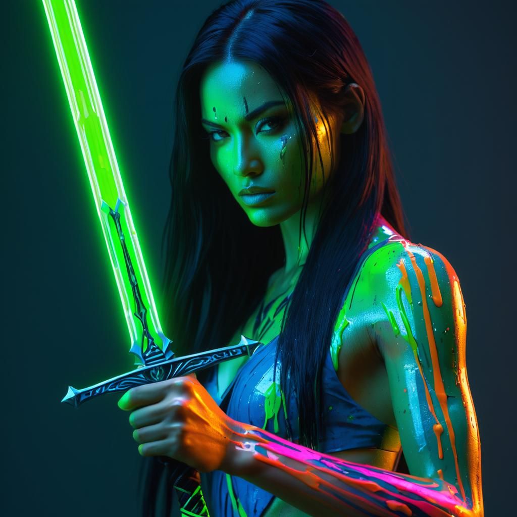 Neon Sword: Liquid-Light Surrealism