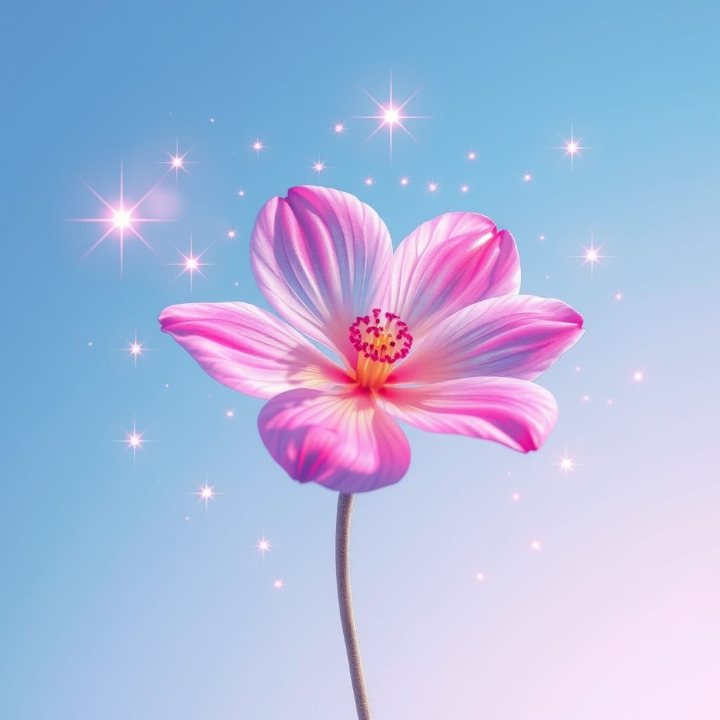 Neon Sparkles Dance Around a Pastel-Hued Flower in Digital W...