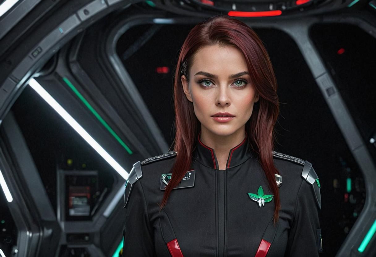 H R Giger inspired (Beautiful alien girl officer portrait gr...