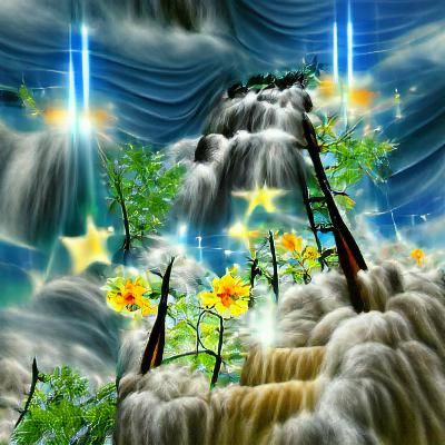 Fantasy Forest Waterfall Flowing Into Cosmos