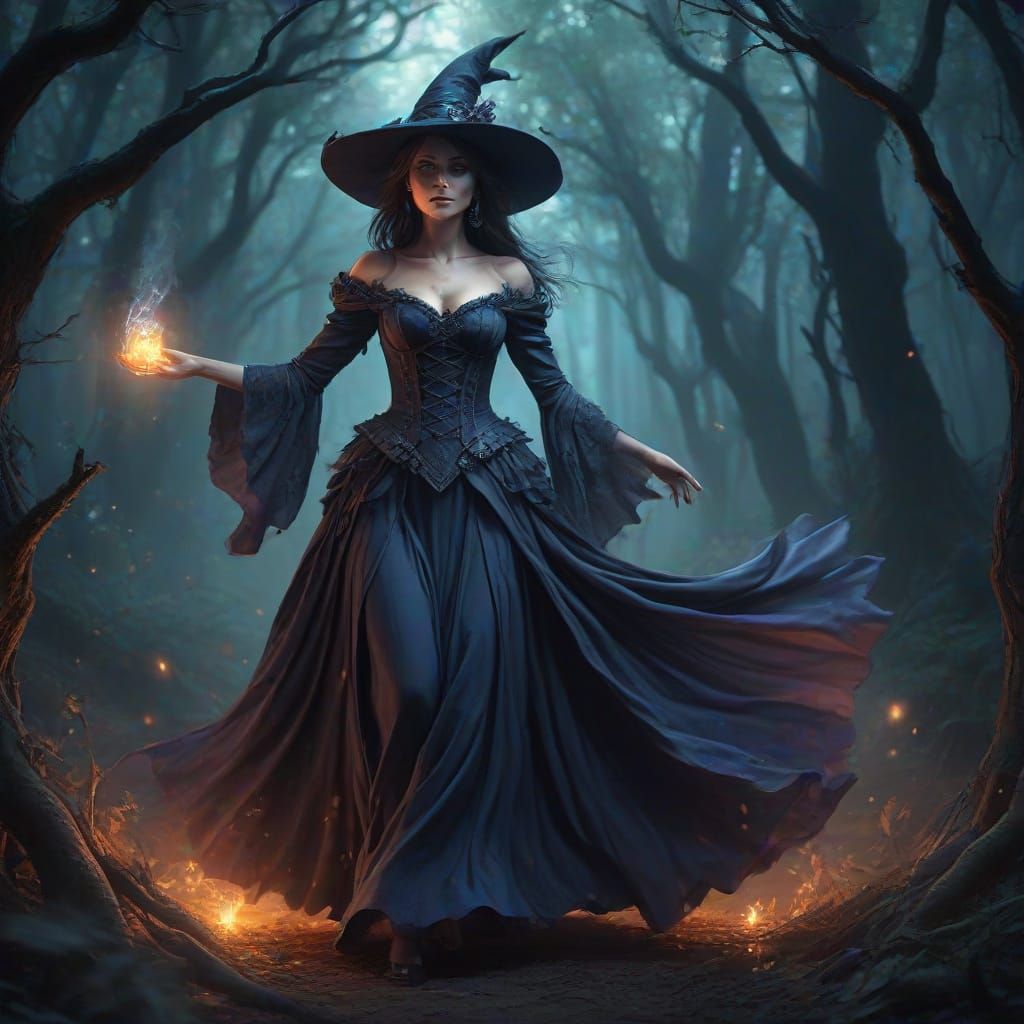 Witch Dances With Ghost Wizard Amidst Spreading Magical Poti...