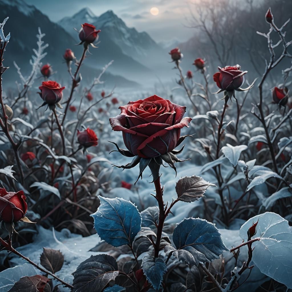 Rotten Rose in Frozen Tundra: Dark Fantasy Art