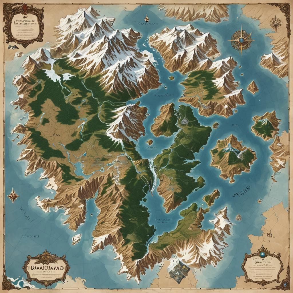 Fantasy Island Map with Ten Regions in 3D