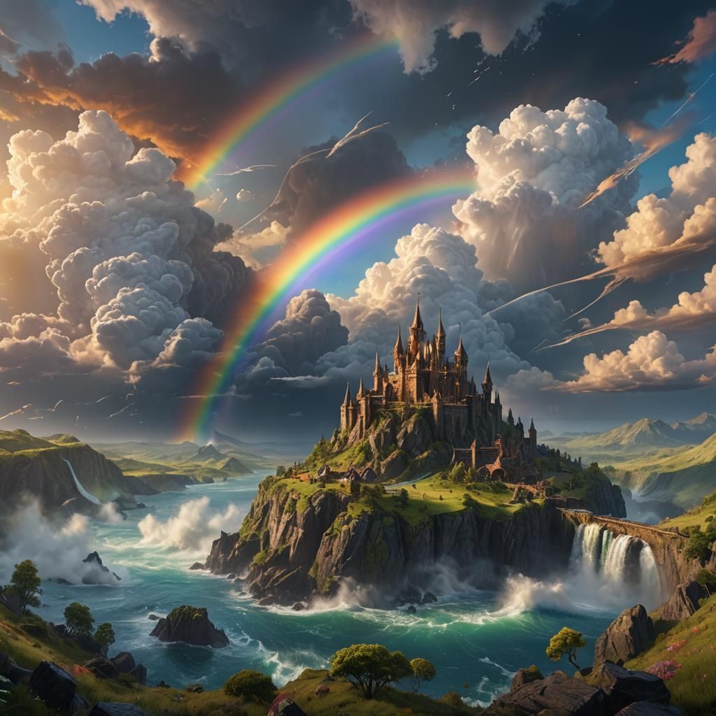 Rainbow and Cloudy Sky in Detailed Matte Painting